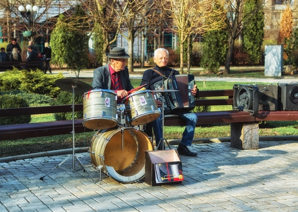 Дуэт состоит из аккордеона (Бухтияров Анатолий Петрович) и ударных (Гладков Николай Николаевич) обоим по 80 лет. Фото: Соцсети.