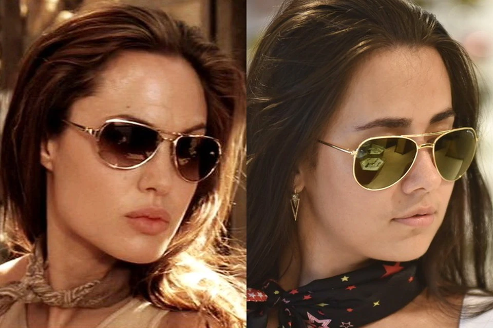 Слева - кадр с Анджелиной Джоли из фильма «Мистер и миссис Смит».