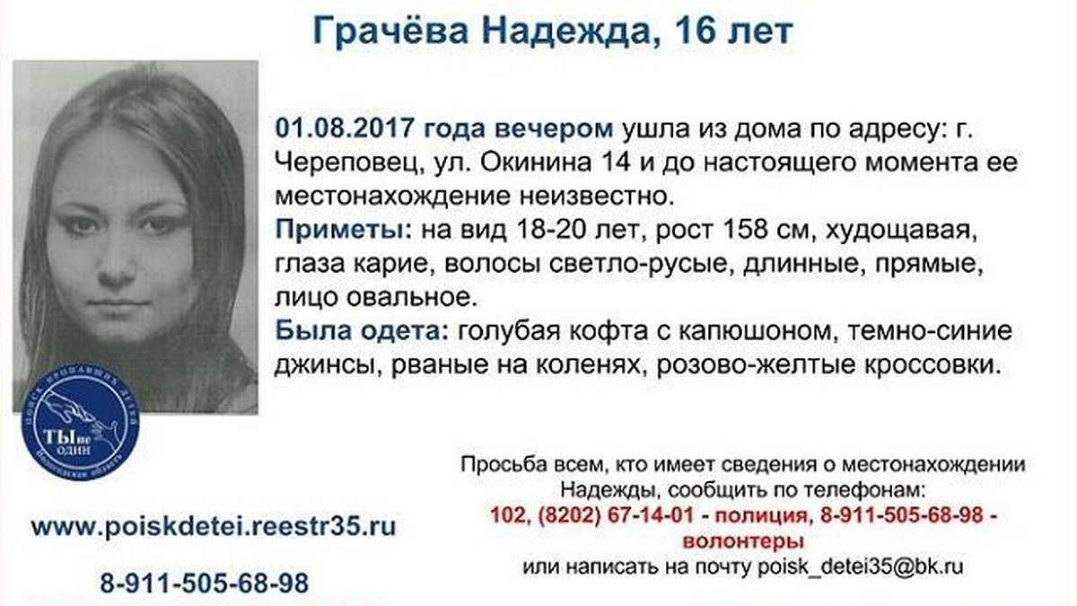 В Череповце ищут 16-летнюю девушку - KP.RU