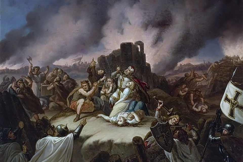 На картине Владислава Майерановского изображено, как жемайтский князь Маргирис убивает свою жену.