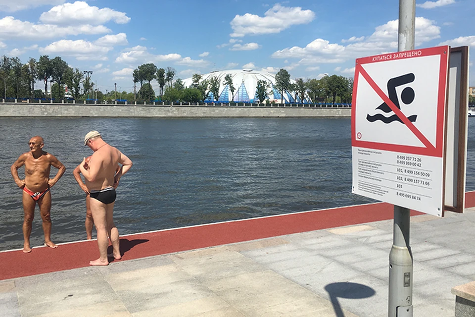 На Андреевской набережной знаки, запрещающие купаться, висят на каждом шагу. Но они не останавливают отдыхающих
