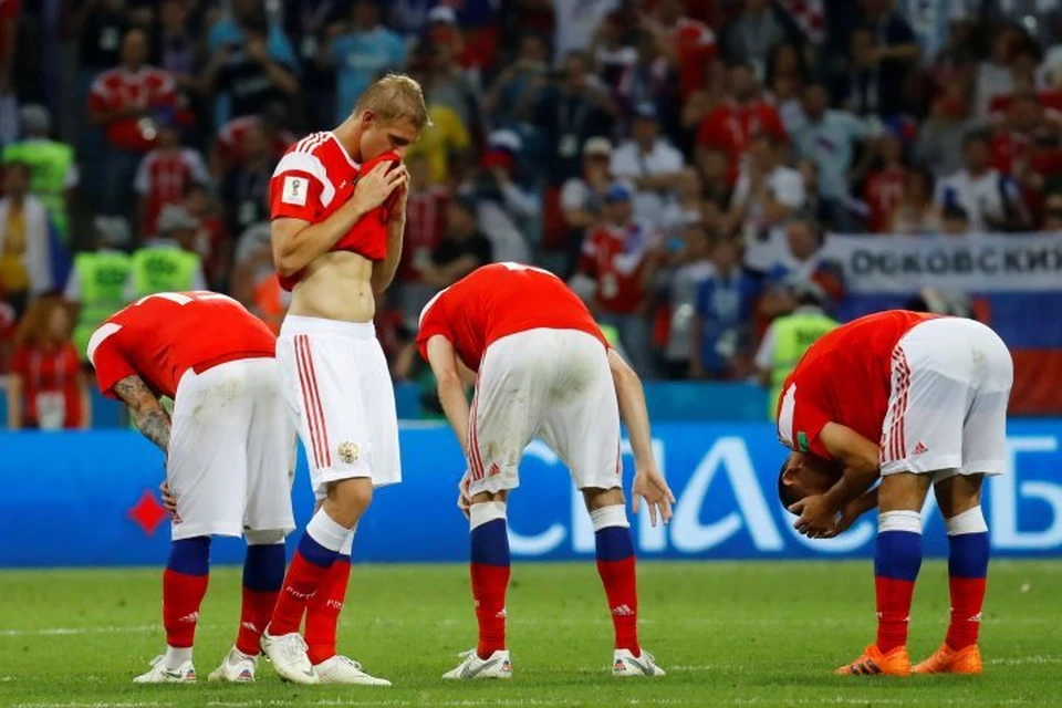Игроки сборной России после поражения от команды Хорватии на ЧМ-2018