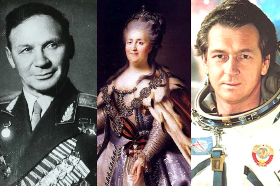 На фото Владимир Коккинаки (слева), Екатерина II и Виталий Севастьянов.