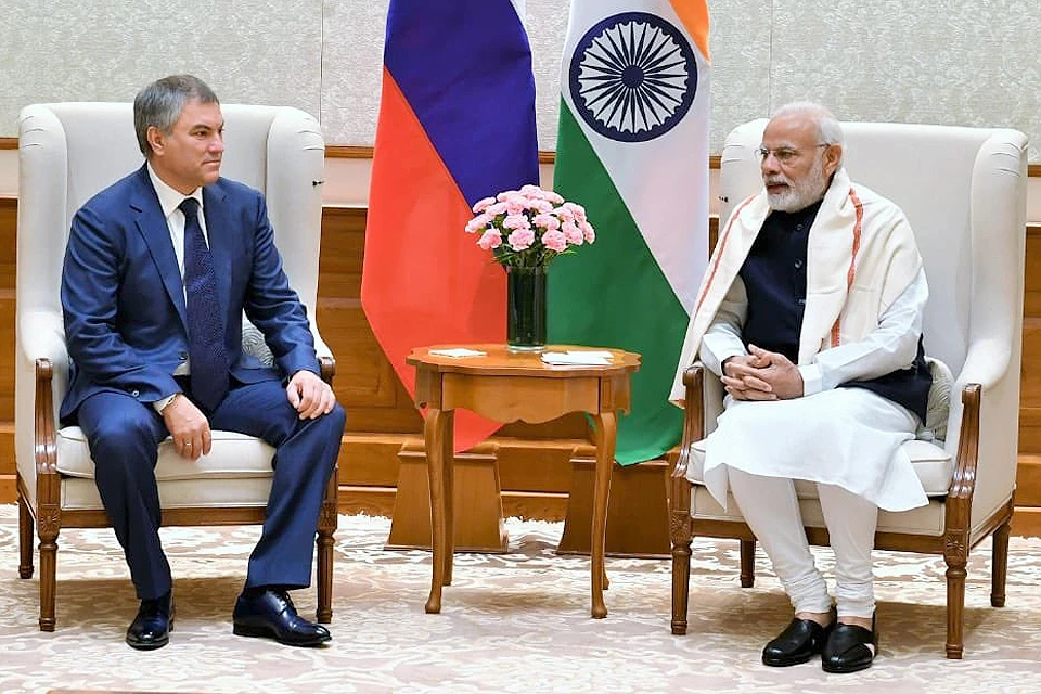 Председатель Государственной Думы Вячеслав Володин и Премьер-министр Индии Нарендра Моди.