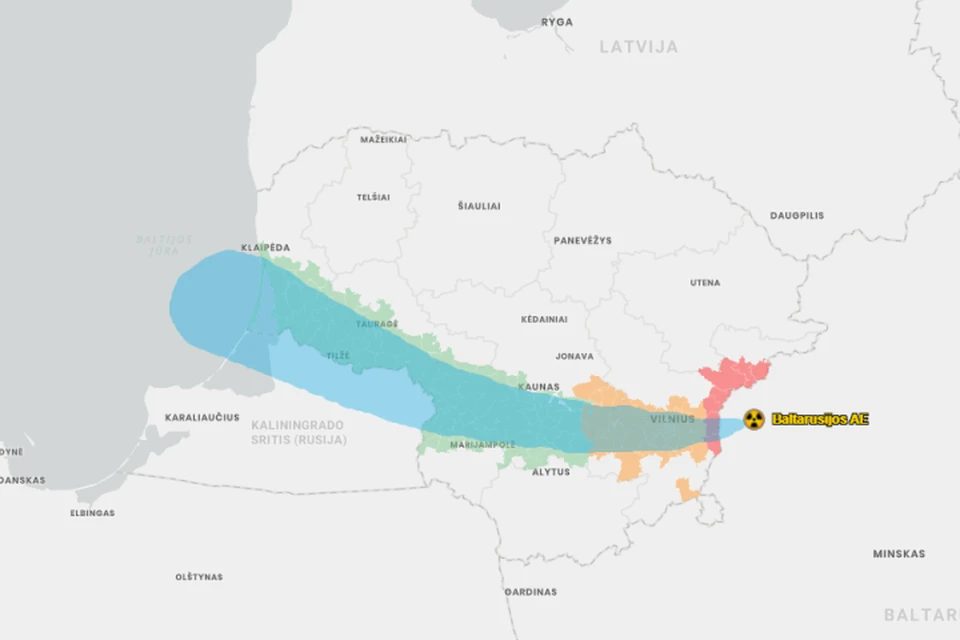 Движение "ядерного облака" можно было наблюдать в прямом эфире. Скриншот с сайта МВД Литвы.