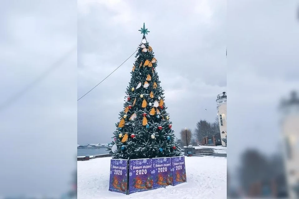 Елку во Владивостоке украсили бумажными чебуреками. Фото: Мария Бородина