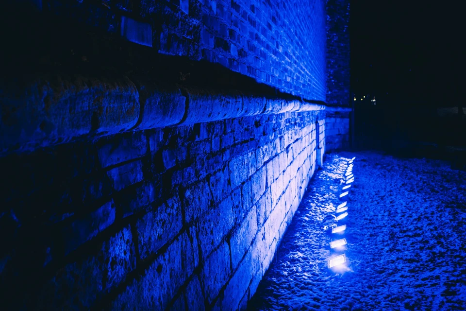 В Смоленске крепостную стену подсветили синим цветом. Фото: администрация Смоленской области.