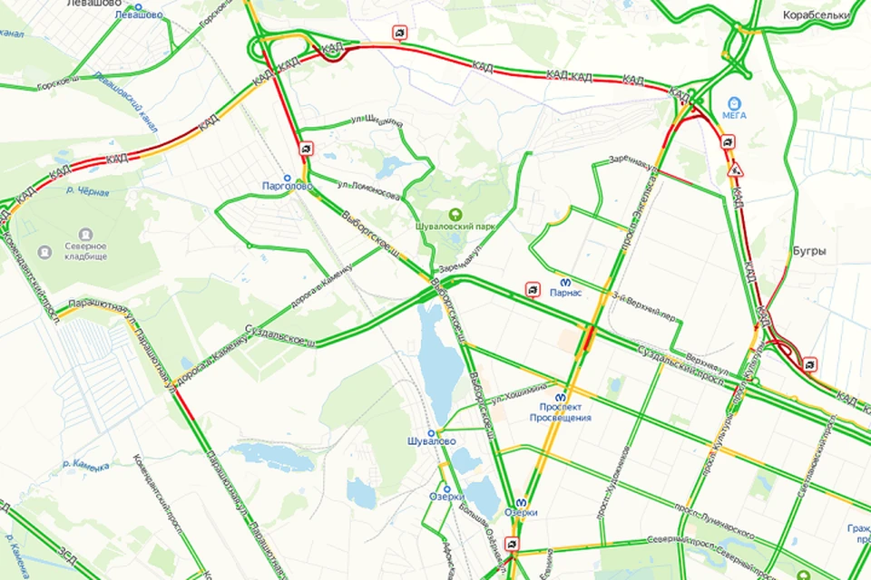 Пробки на кольцевой спб сейчас карта