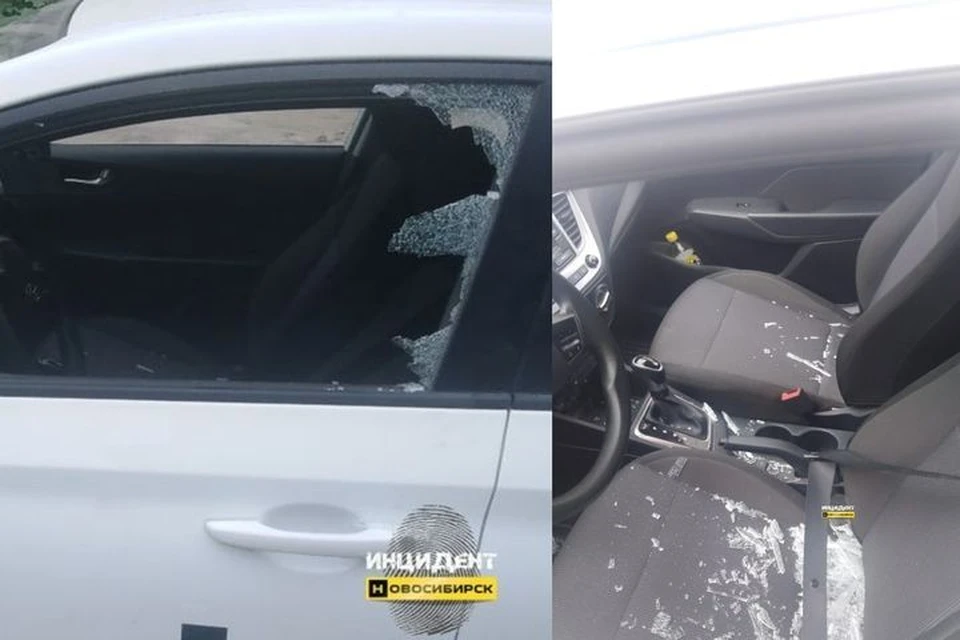 В Новосибирске неизвестные разбили стекло в автомобиле такси. Фото: "Инцидент Новосибирск"