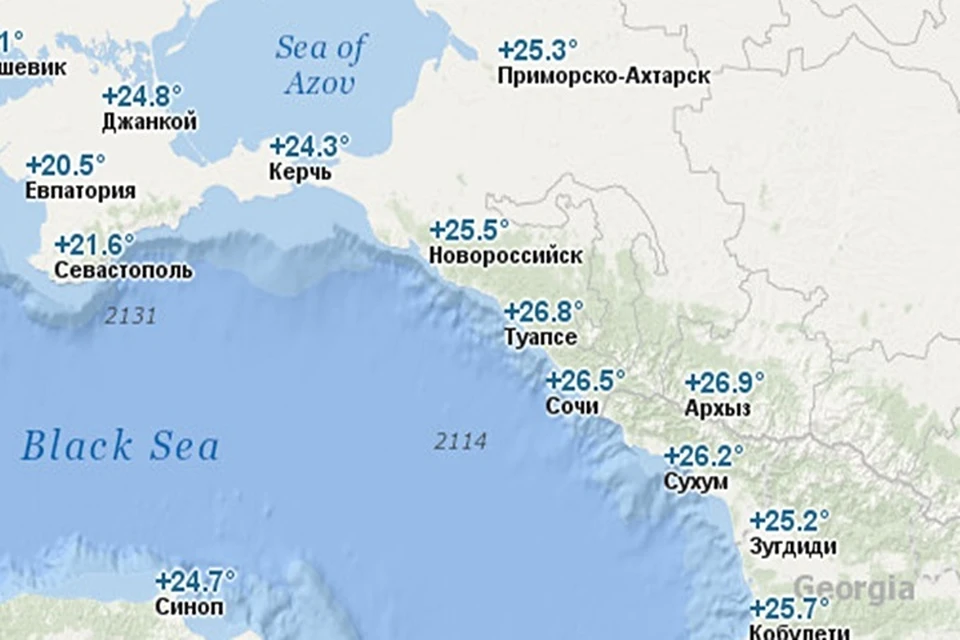 Карта показывает температуру воды в черном море