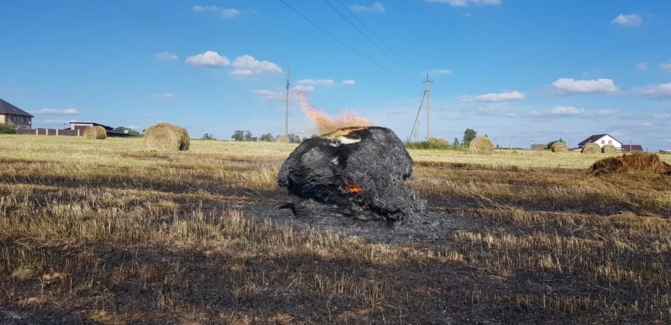 В Гагарине сгорели рулоны с сеном. Фото: ГУ МЧС России по Смоленской области.