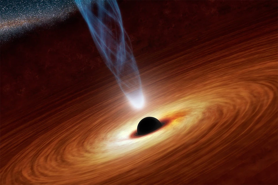 Вращение черной дыры в центре галактики, моделирование.