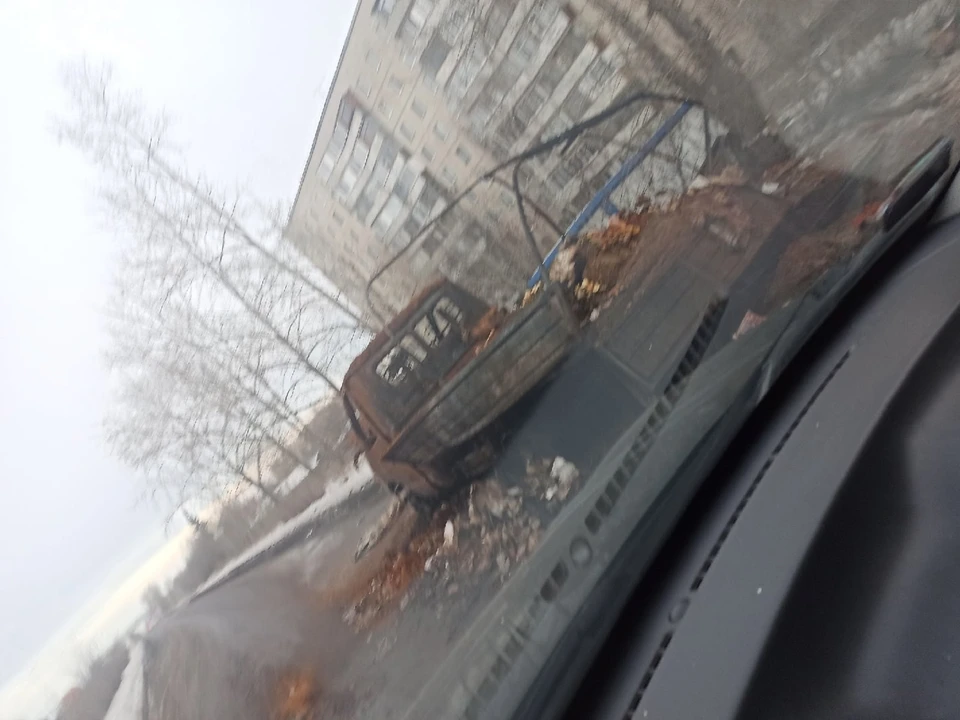 На Червишеском тракте в Тюмени дотла сгорела «Газель». Фото - Валентин Карпов.