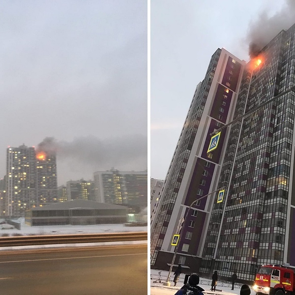 Видео пожара в жилой многоэтажке в Кудрово - KP.RU