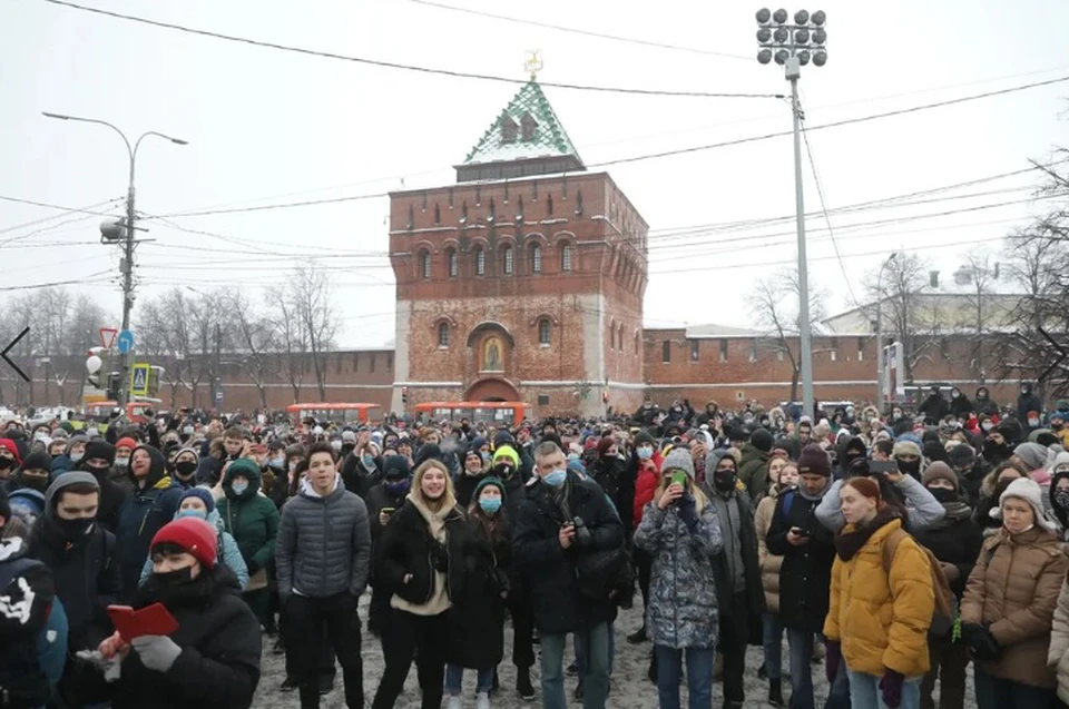 Несогласованный митинг 23 января 2021 года в Нижнем Новгороде. ФОТО: Кирилл Мартынов.