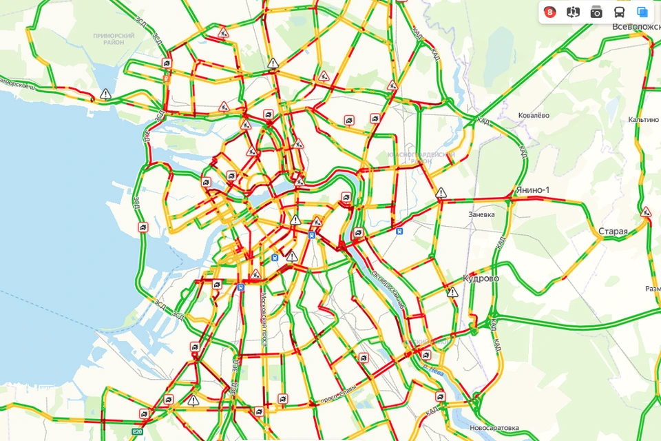 Пробки санкт петербург утром. Цвета обозначения пробок.