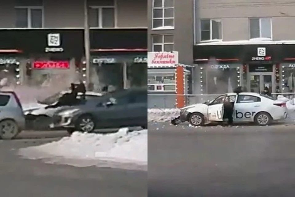 В Новосибирске водитель иномарки сбил мужчину, а потом врезался в столб. Фото: Кадр из видео