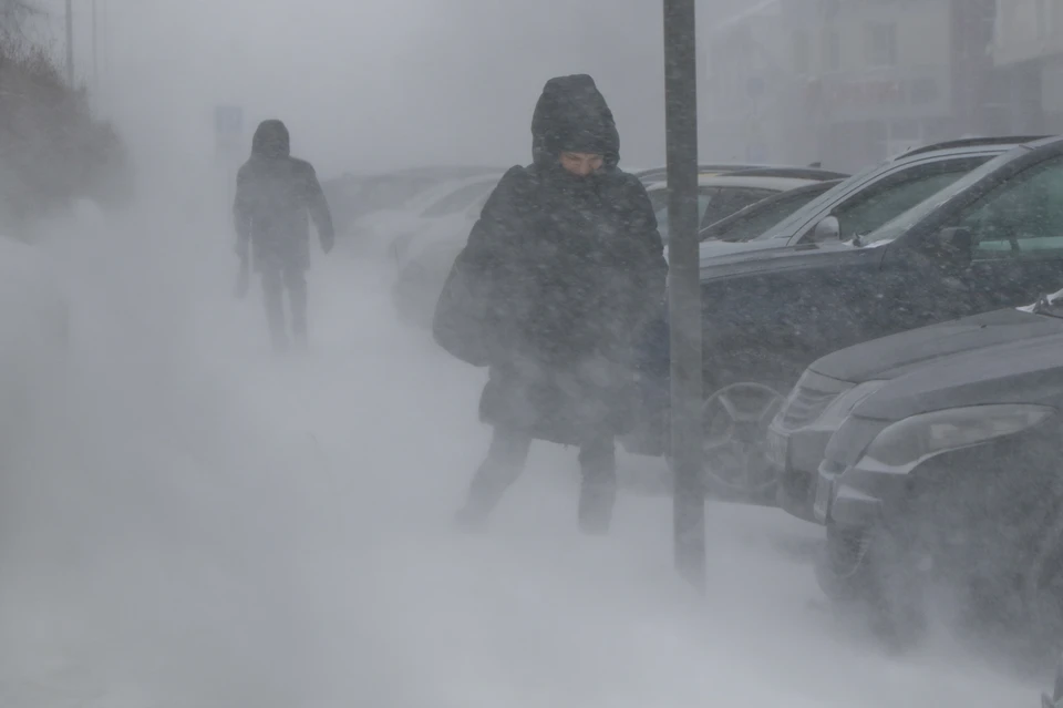 В Челябинске сильный ветер и мороз