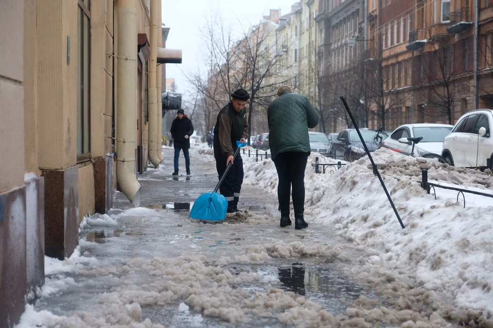 Справиться со снегом в Петербурге обещают за две недели. К тому времени в город вернутся морозы.