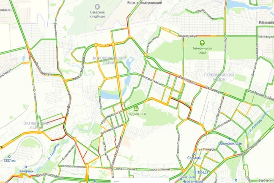 Шестибалльные пробки зарегистрированы в Ростове-на-Дону. Фото: yandex.ru/maps