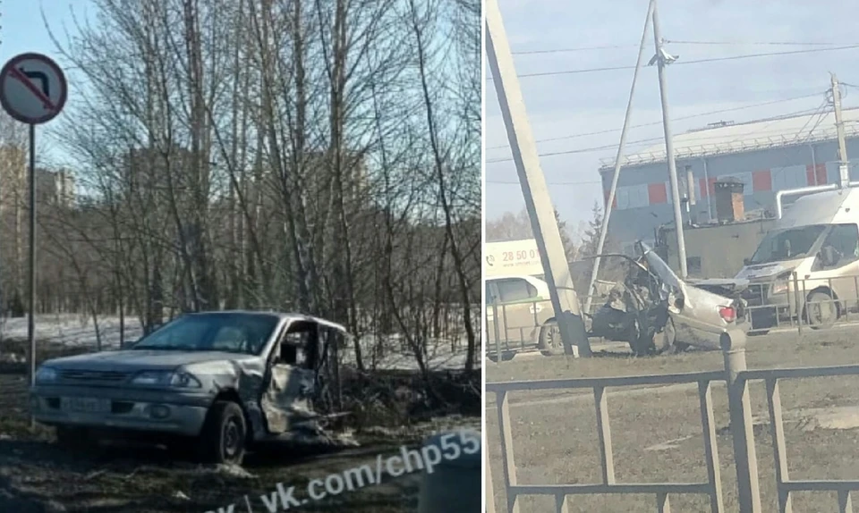 После аварии машину разорвало пополам. Фото: «ЧП Омск»