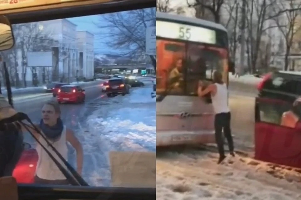 Конфликт между водителем иномарки и шофером автобуса произошел в ноябре 2019 года. Фото: скришот видео соцсетей