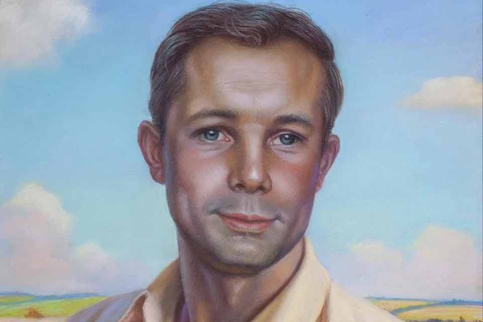 Портрет Юрия Гагарина работы Александра Шилова, фрагмент.