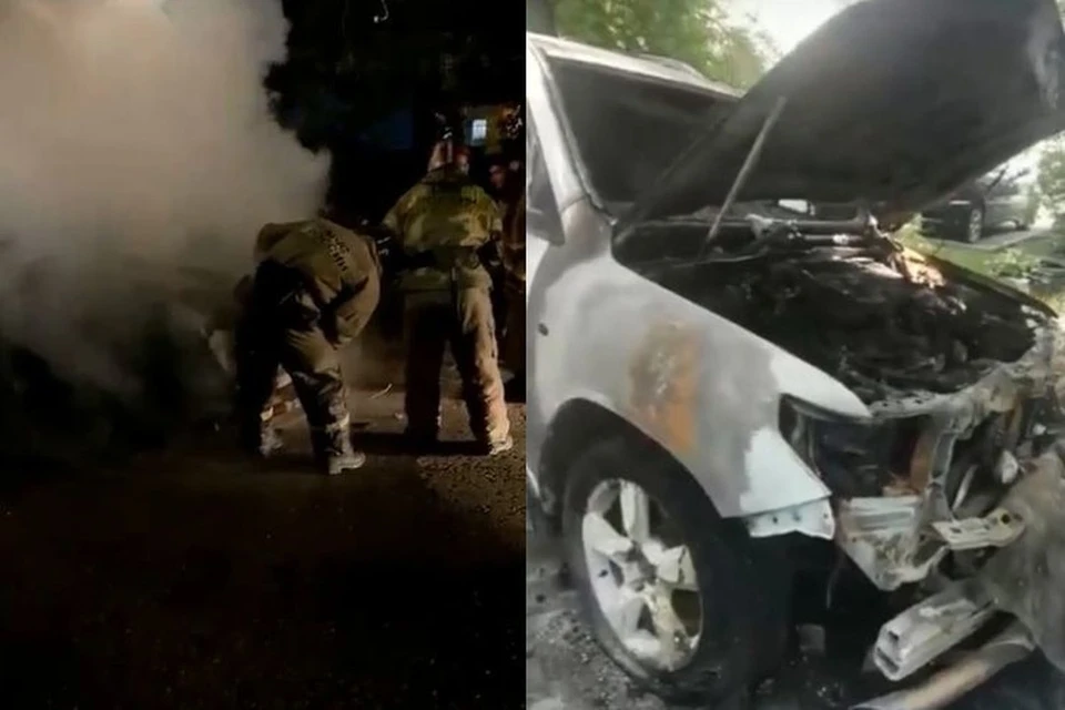 В ночь на 21 мая во дворе дома в центре Новосибирска сгорела иномарка. Фото: Кадр из видео