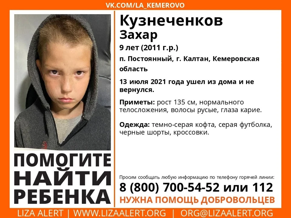 В Кузбассе пропал без вести девятилетний мальчик. Фото: Поисковый отряд «Лиза Алерт» Кузбасс.