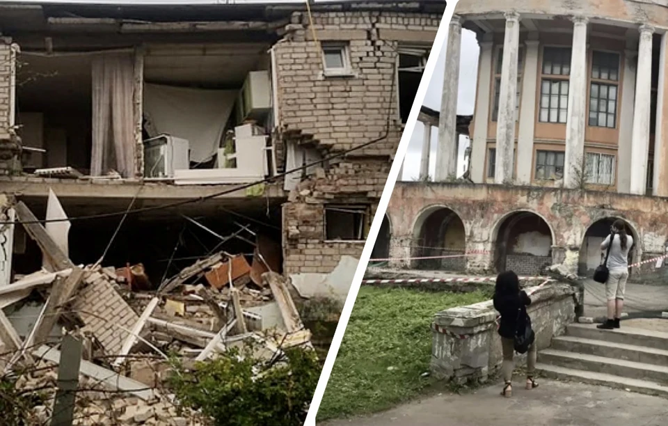 Руины Речного сразу после обрушения и развалины дома в Красном Холме. Фото: VK/kholm69