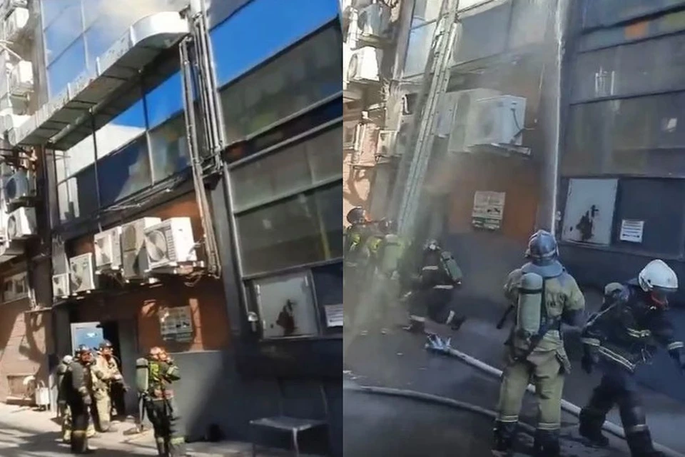 Из вентиляции бизнес-центра валил дым. Фото: Кадр из видео\"АСТ-54"