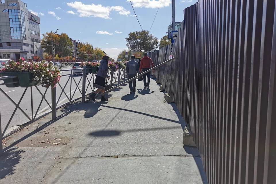 Палка перегородила тротуар возле остановки