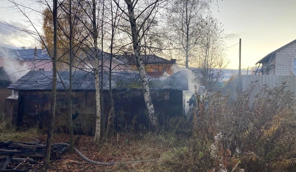 Пожар произошёл вечером в Сафонове. Фото: пресс-служба ГУ МЧС по Смоленской области.