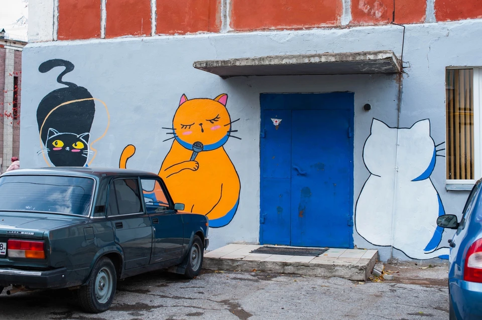 Разноцветные котята встречают посетителей у входа в подъезд.. Фото: Руслан Хисамутдинов, группа «ВКонтакте» «Завтра в Ижевске».