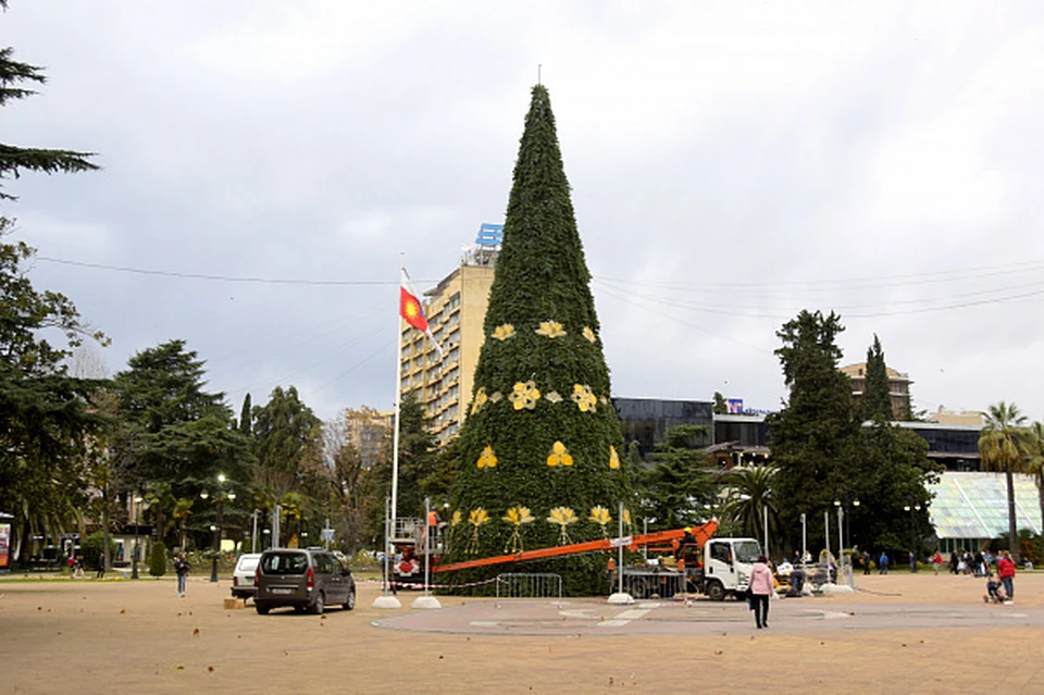 Главную новогоднюю елку установили на площади Флага. Фото: пресс-служба администрации Сочи