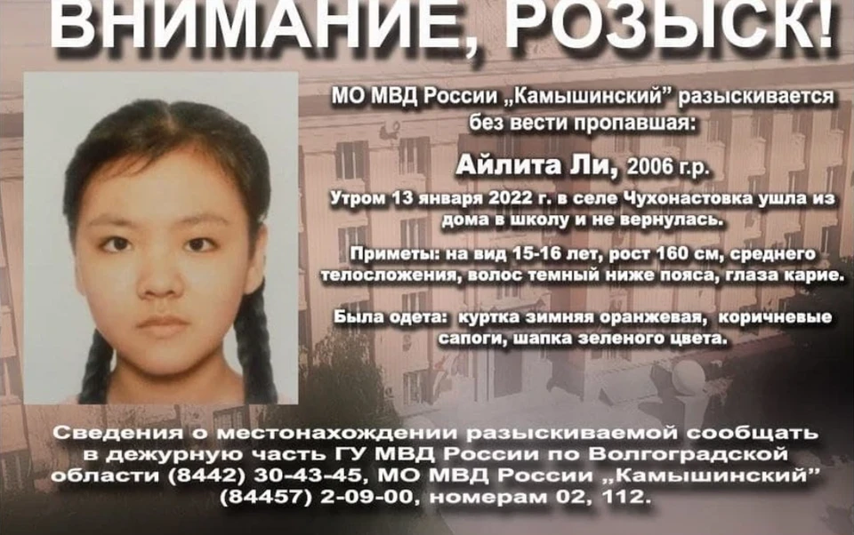 Если вы видели девочку, похожую на Айлиту Ли, сообщите об этом в правоохранительные органы.
