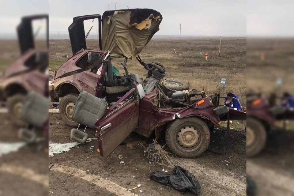 Машина превратилась в груду искореженного металла. Фото: пресс-служба ГУ МВД по Республике Калмыкия