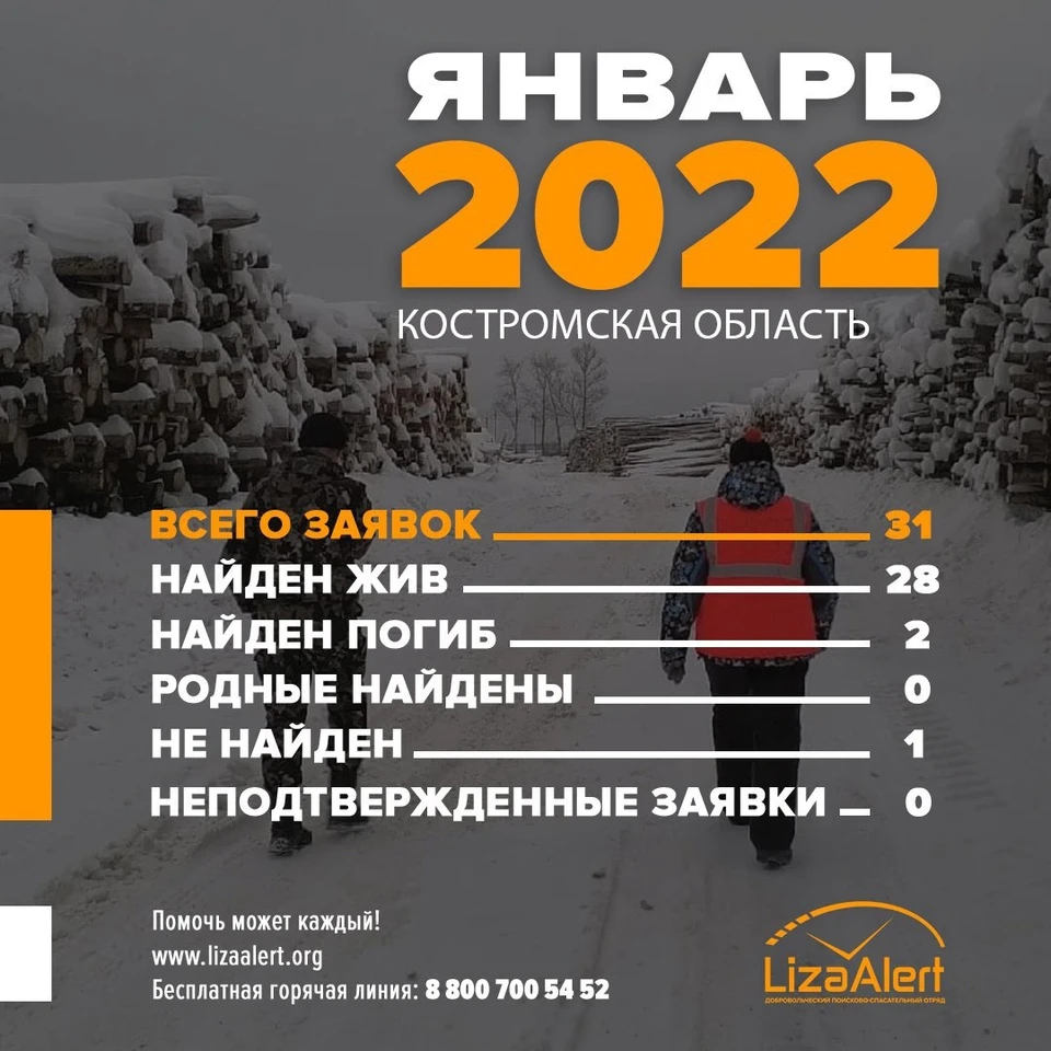 Добровольцы «ЛизаАлерт» опубликовали итоги январской работы по поиску  пропавших в Костромской области людей - KP.RU