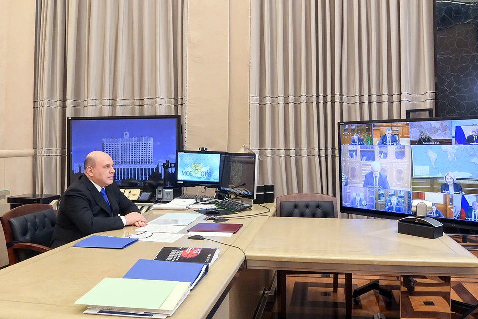 Премьер-министр Михаил Мишустин на совещании с вице-премьерами. Фото: Александр Астафьев/POOL/ТАСС