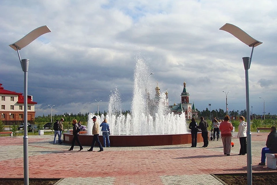 Жители Усинска голосуют активно. Городской фонтан. Фото: МО ГО «Усинск».