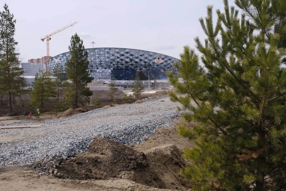 В Новосибирске на 63% завершили строительство парка у новой ледовой арены. Фото: Правительство НСО