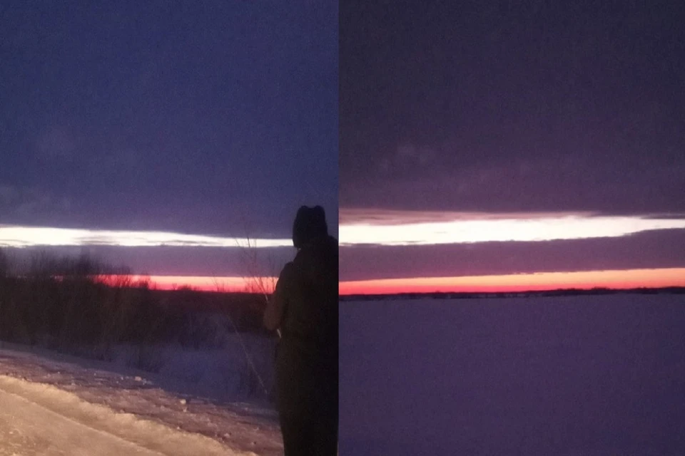 В Новосибирской области небо на закате окрасилось в цвета российского флага. Фото: предоставлено читателями.