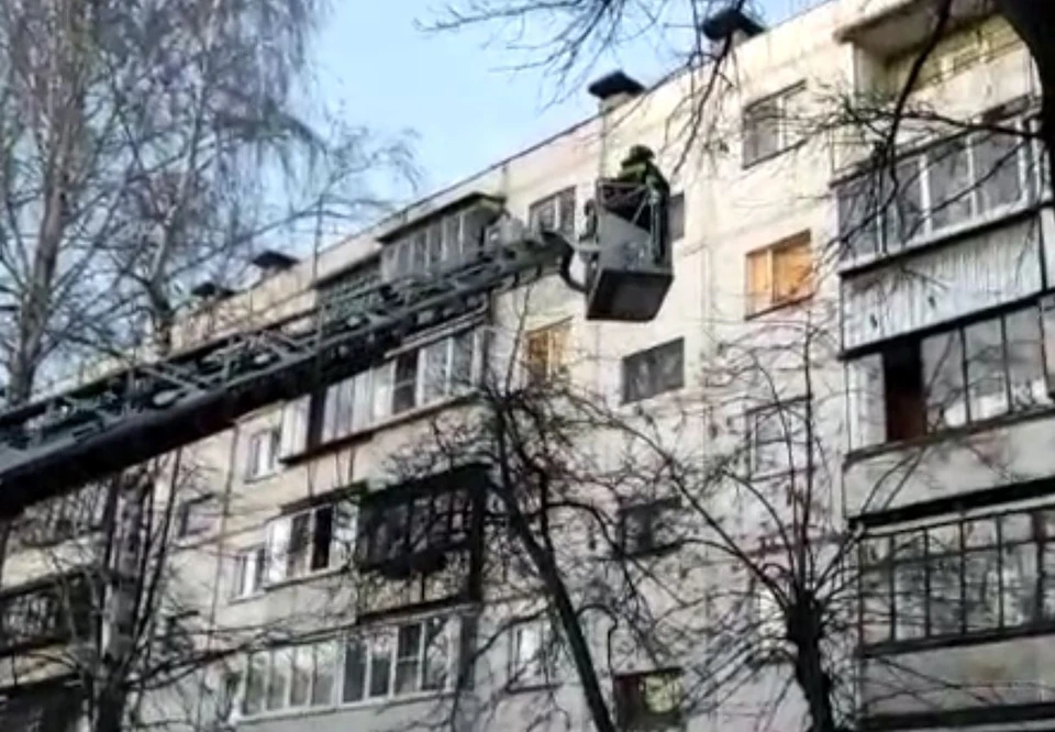 Ребенка сняли с карниза и эвакуировали на землю. Кадр с видео: ГУ МЧС по Челябинской области