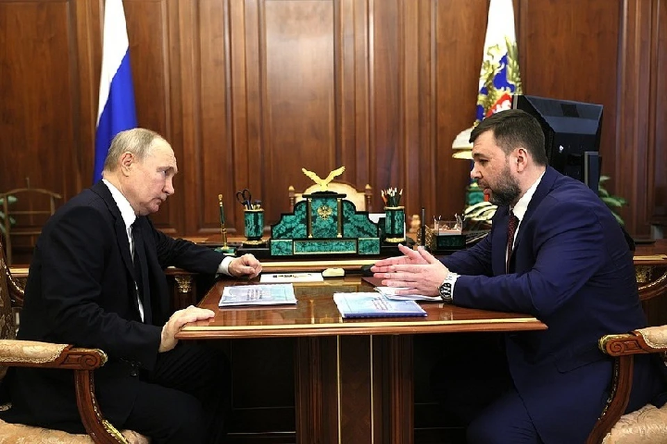 Владимир Путин провел рабочую встречу с врио главы ДНР Денисом Пушилиным. Фото: www.kremlin.ru