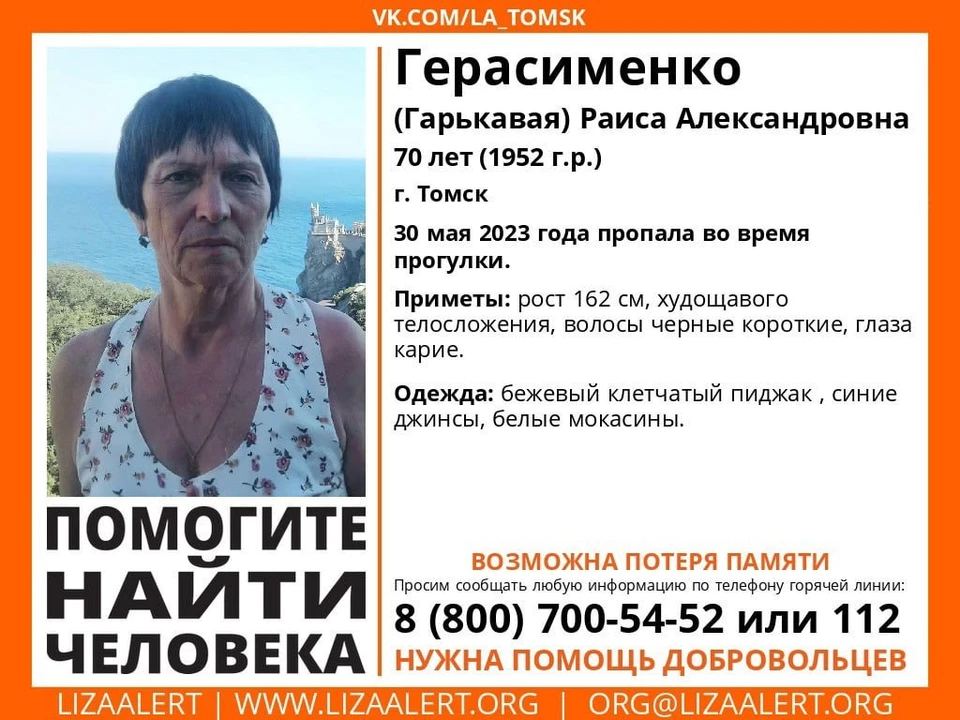 Фото: ориентировка поискового отряда «ЛизаАлерт»