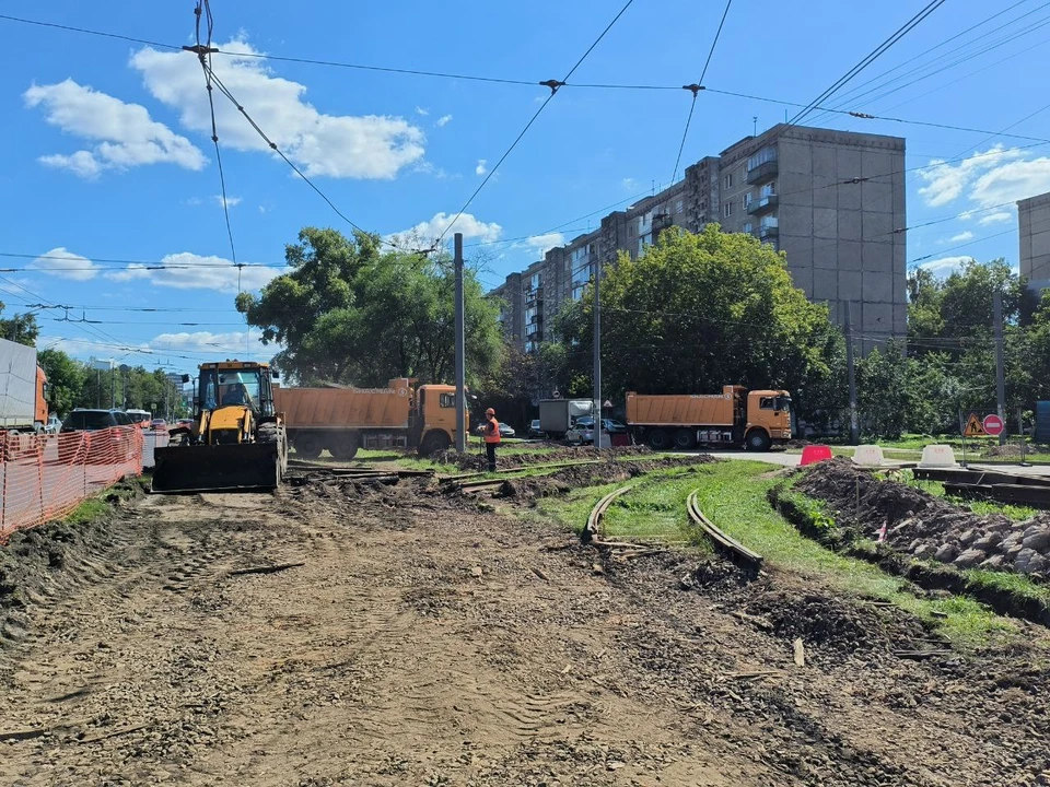 Замена трамвайной стрелки началась в районе станции «Варя» в Сормове. Фото: пресс-служба правительства Нижегородской области.