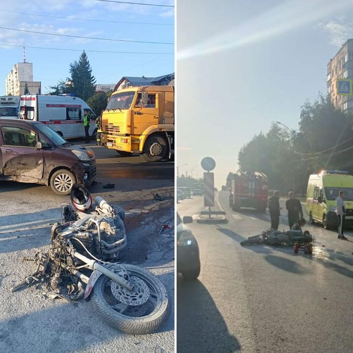 В Новосибирске мотоцикл загорелся после жесткого столкновения с «Субару» -  KP.RU