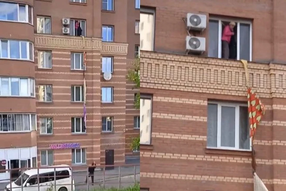 Пенсионерка решила спуститься с пятого этажа по «веревке» из простыней. Фото: "АСТ-54"