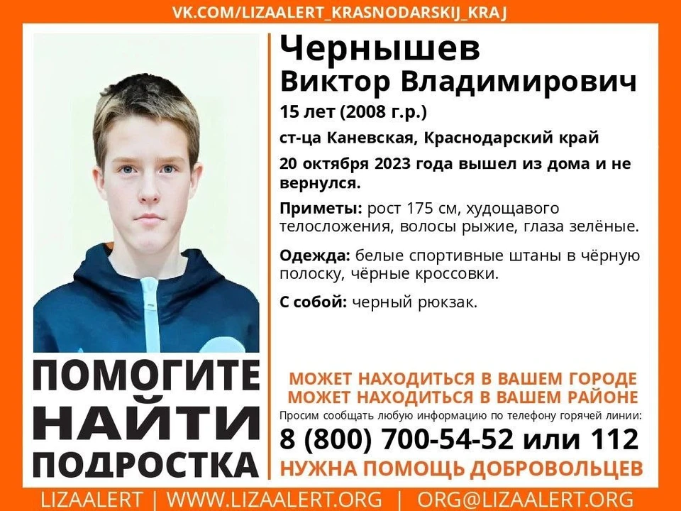 Пропал 15-летний подросток. Фото: Лиза Алерт