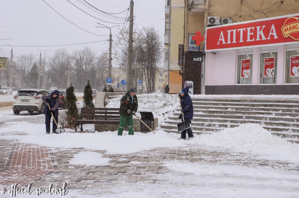 Парки и скверы Смоленска очищают от снега. Фото: пресс-служба администрации города.